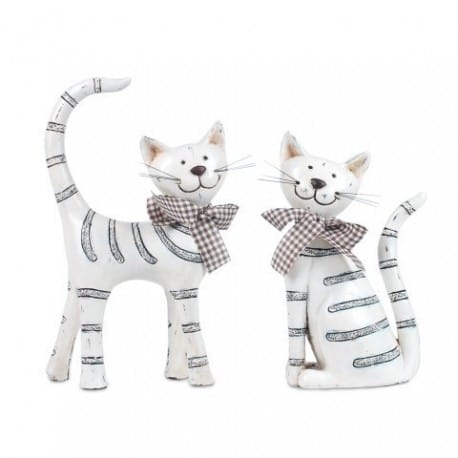 SET 2 FIGURAS GATO CON LAZO RESINA 18X11X5 CM.