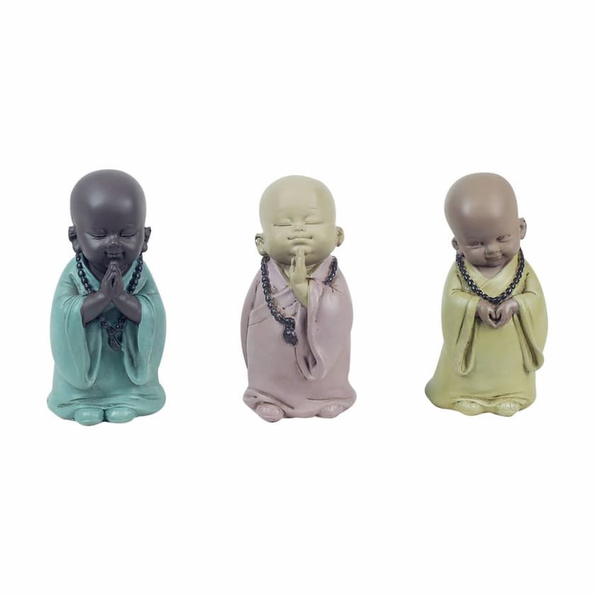 Set de 3 Budas decorativos, monjes ciego, sordo y mudo, figuras de resina,  adornos, regalo original, meditación, rel