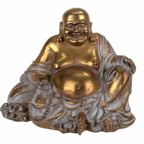 FIGURA BUDA SENTADO RESINA DORADO 20X16X16 CM.