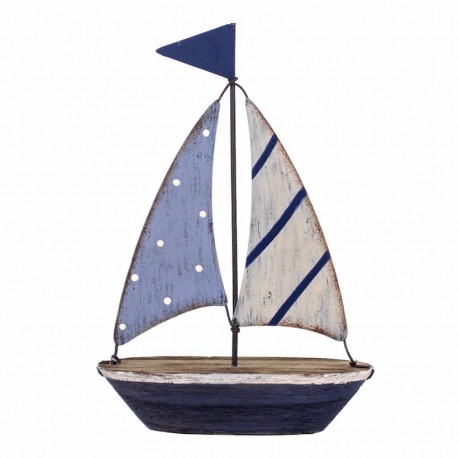 FIGURA BARCO VELERO AZUL METAL 11.50X3.30X17.50 CM.