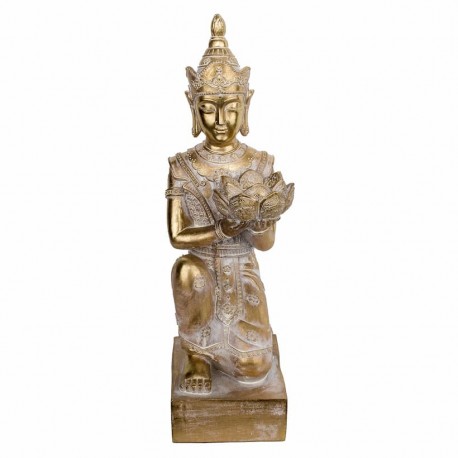 FIGURA BUDA ARRODILLADO DORADO RESINA 19X13X45.50 CM.