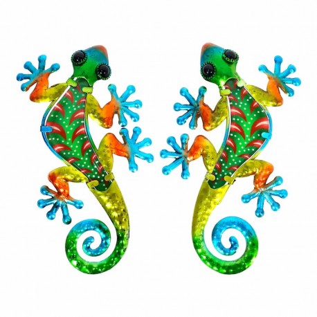 SET 2 APLIQUES PARED LAGARTO MULTICOLOR METAL 21X12X1 CM.