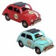 SET 2 FIGURAS COCHE FIAT 500 RETRO HOJALATA Y RESINA 10.5X5X5 CM.