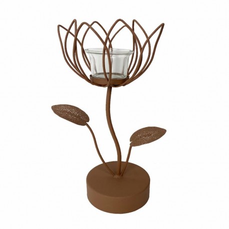 PORTAVELAS FLOR METAL Y VIDRIO ORIENTAL 17X13X31 CM.