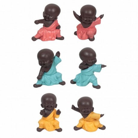 SET 6 FIGURAS BUDAS LUCHANDO RESINA COLORES ORIENTAL 7.5X3.5X8 CM.