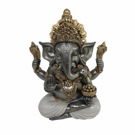 FIGURA GANESHA SENTADA CON CUENCO EN MANO RESINA ORIENTAL 13.5X10X17 CM.