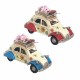 SET 2 FIGURAS COCHE FLORES HIPPIE RETRO METAL 11X5X7.5 CM.