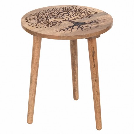 MESA DECORATIVA REDONDA ÁRBOL DE LA VIDA MADERA 40X40X47.50 CM.