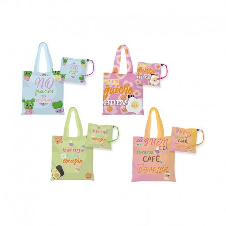 LOTE 5 BOLSAS PLEGABLES FRASES DIVERTIDAS 37X31.5 CM.