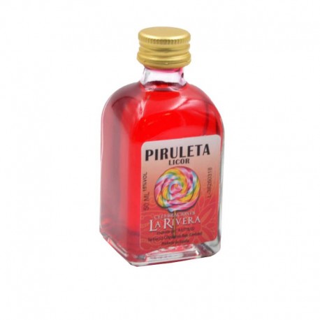 LOTE 24 BOTELLAS DE LICORES LA RIVERA PIRULETA 50 ML. 8X3.5 CM.