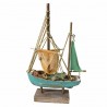 FIGURA BARCO VELERO CON RED Y VELA MADERA 19X5.5X31 CM.