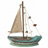 FIGURA BARCO VELERO CON CONCHAS Y VELA MADERA 20X5X24 CM.