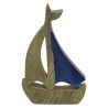 FIGURA BARCO VELERO CON VELA AZUL MADERA 12X2.5X18 CM.