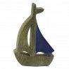 FIGURA BARCO VELERO CON VELA AZUL MADERA 10X2.5X15 CM.