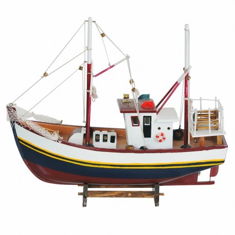 FIGURA BARCO PESQUERO CON RED MADERA 45X14X39 CM.