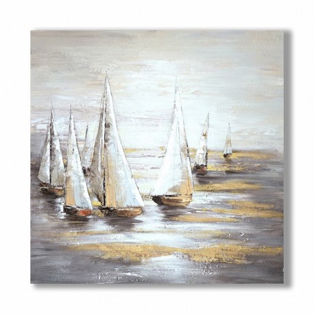 CUADRO BARCOS VELEROS MARINERO PINTURA 100X2X100 CM.