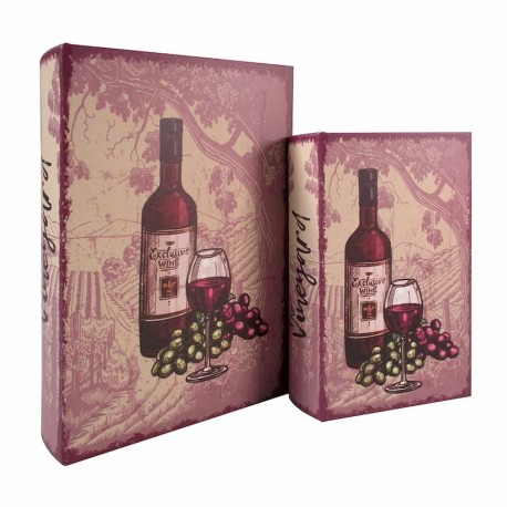 SET 2 CAJAS LIBRO UVA Y VINO MADERA 18X7X27 CM