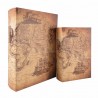 SET 2 CAJAS LIBRO MAPA MUNDO CON BARCO MADERA 18X7X27 CM.