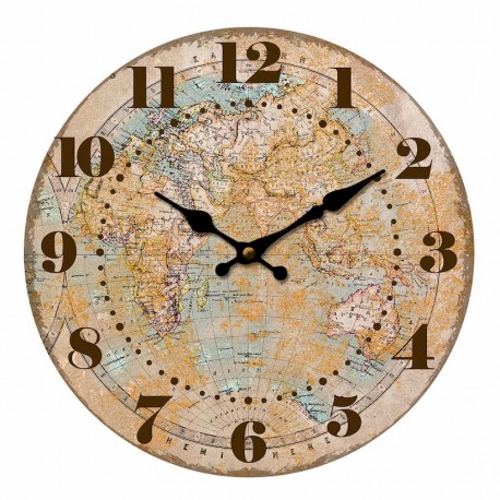 RELOJ PARED MAPA DEL MUNDO MADERA 34X4X34 CM.