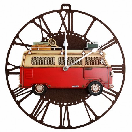 RELOJ PARED FURGONETA ROJA METAL RETRO 33X3.5X34 CM.