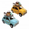 SET 2 FIGURAS COCHE FLORES HIPPIE CON GUITARRA RETRO METAL 15X8X11 CM.