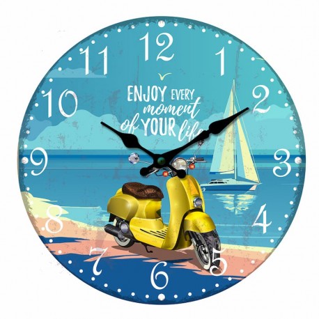 RELOJ PARED MOTO MADERA RETRO 34X4X34 CM.