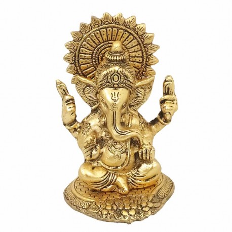 FIGURA GANESHA SENTADA RESINA DORADO ORIENTAL METAL 12X10.50X17.50 CM.