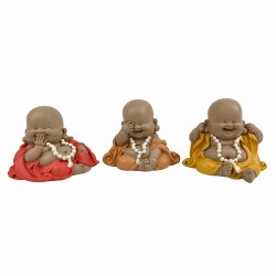 SET 3 FIGURAS MONJES SENTADOS NO VE, NO HABLA, NO OYE RESINA 10X7.5X8 CM.