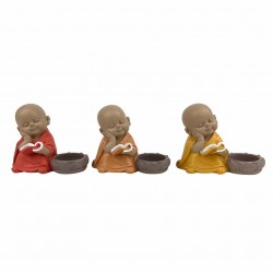 SET 3 FIGURAS MONJES SENTADOS LEYENDO RESINA 12X7X9.50 CM.