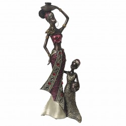 FIGURA AFRICANA CON NIÑA RESINA 13X6X34 CM.