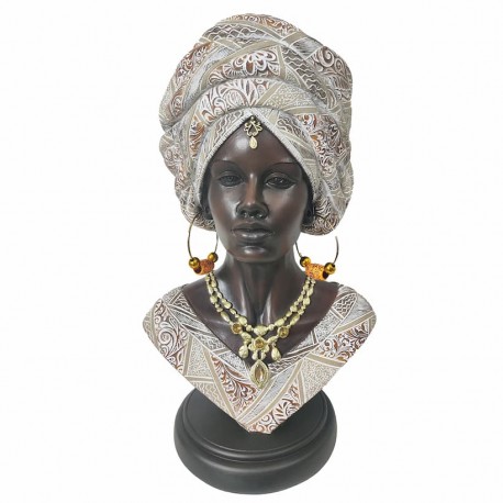 FIGURA BUSTO AFRICANA RESINA 21X16X37.50 CM.