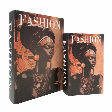 SET 2 CAJAS LIBRO MUJER AFRICANA FASHION MADERA 18X7X27 CM.