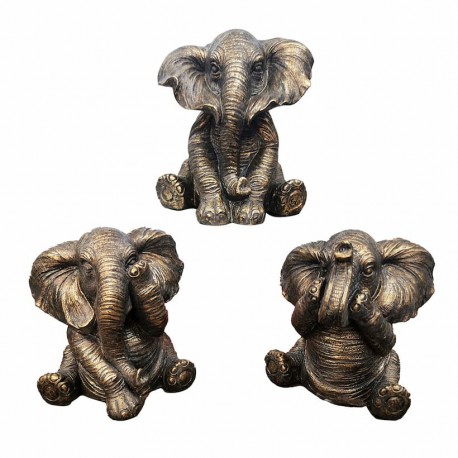 SET 3 FIGURAS DE ELEFANTE RESINA ÉTNICO 13.5X13X15 CM.