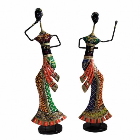 SET 2 FIGURAS MUJERES AFRICANAS BAILANDO HOJALATA MULTICOLOR 15X8X49 CM.