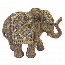 FIGURA ELEFANTE CON ESPEJITOS RESINA ÉTNICO 17X7X12.50 CM.