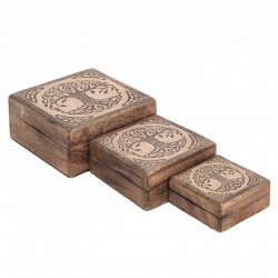 SET 3 CAJAS ÁRBOL DE LA VIDA MADERA DE MANGO 17.50X17.50X8 CM.