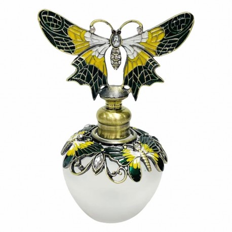 BOTELLA PERFUME MARIPOSAS METAL Y CRISTAL 7X5.50X10.50 CM.