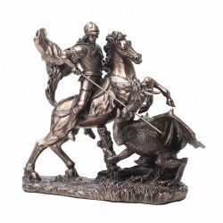 FIGURA SAN JORGE A CABALLO CON DRAGÓN RESINA BRONCE 17X8.5X16 CM.