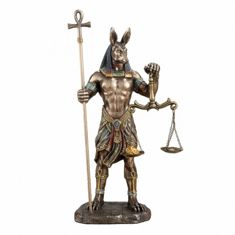 FIGURA DIOS EGIPCIO ANUBIS SOSTENIENDO LA BÁSCULA RESINA 14.50X10.50X27 CM.