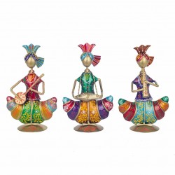 SET 3 FIGURAS MUJERES AFRICANAS CON INSTRUMENTOS MUSICALES HOJALATA MULTICOLOR 13X9X22 CM.