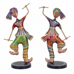 SET 2 FIGURAS MUJERES AFRICANAS BAILANDO DANZA HOJALATA ÉTNICO 27.50X10.50X33 CM.