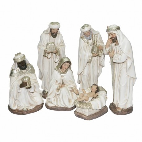 FIGURAS NACIMIENTO CON REYES MAGOS 6 PIEZAS RESINA