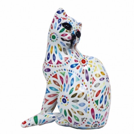 FIGURA GATO MULTICOLOR RESINA 9.50X7X14 CM.