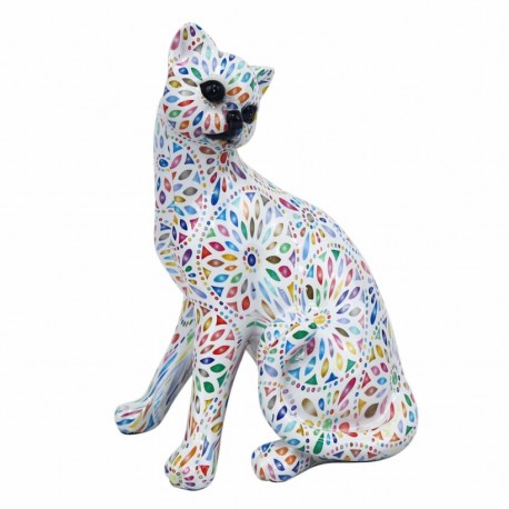 FIGURA GATO MULTICOLOR RESINA 16.50X12X22.50 CM.