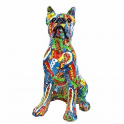 FIGURA PERRO MULTICOLOR GRAFITI RESINA 21X20.50X36 CM.