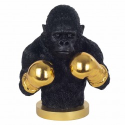 FIGURA ORANGUTÁN BOXEADOR CON GUANTES DE BOXEO DORADOS RESINA 28X26X35.50 CM.