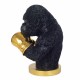 FIGURA ORANGUTÁN BOXEADOR CON GUANTES DE BOXEO DORADOS RESINA 28X26X35.50 CM.