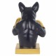 FIGURA PERRO BULLDOG BOXEADOR CON GUANTES DE BOXEO DORADOS RESINA 25.50X25.50X35.50 CM.