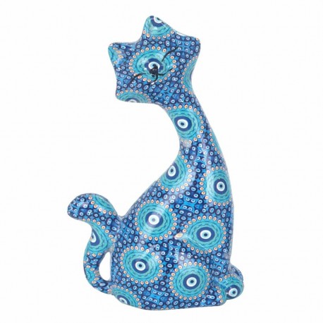 FIGURA GATO AZUL RESINA 8X4.5X12.50 CM.