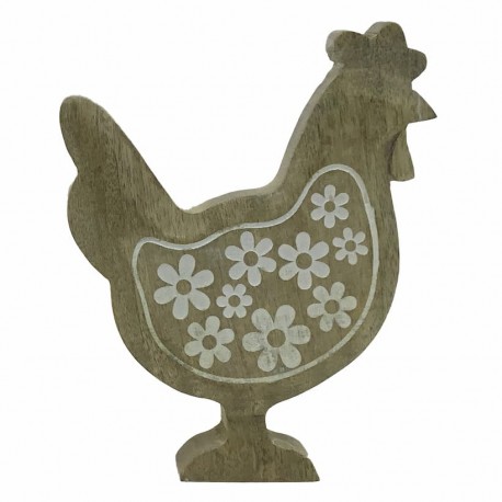 FIGURA GALLINA CON FLORES MADERA 13X2.5X15 CM.